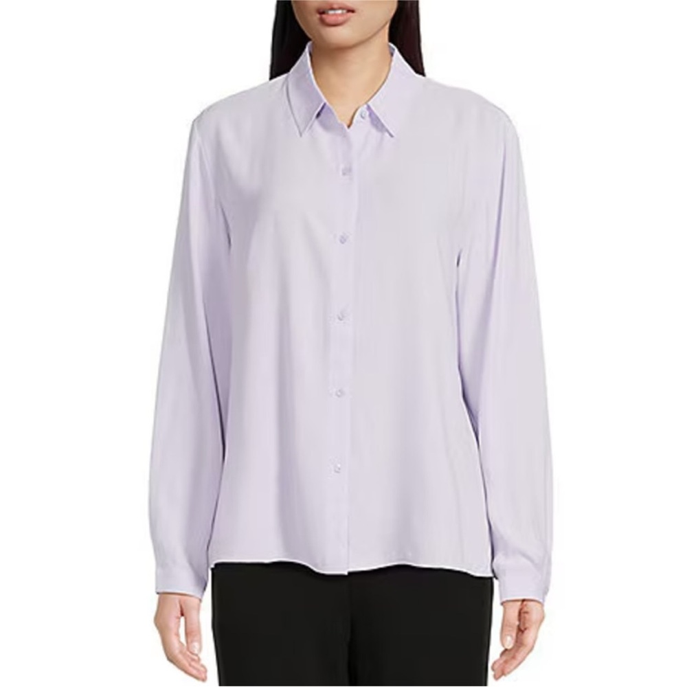 Eileen Fisher Silk Georgette Crepe Button Down Shirt Size Medium